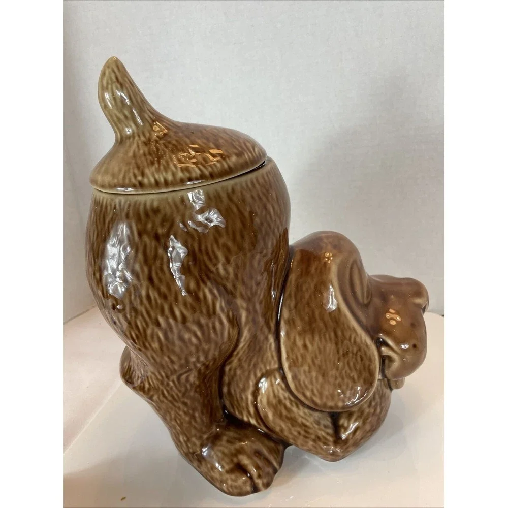 Vintage 1980s McCoy Pottery HOUND DOG Ceramic Cookie Jar Plain Face Brown #0272